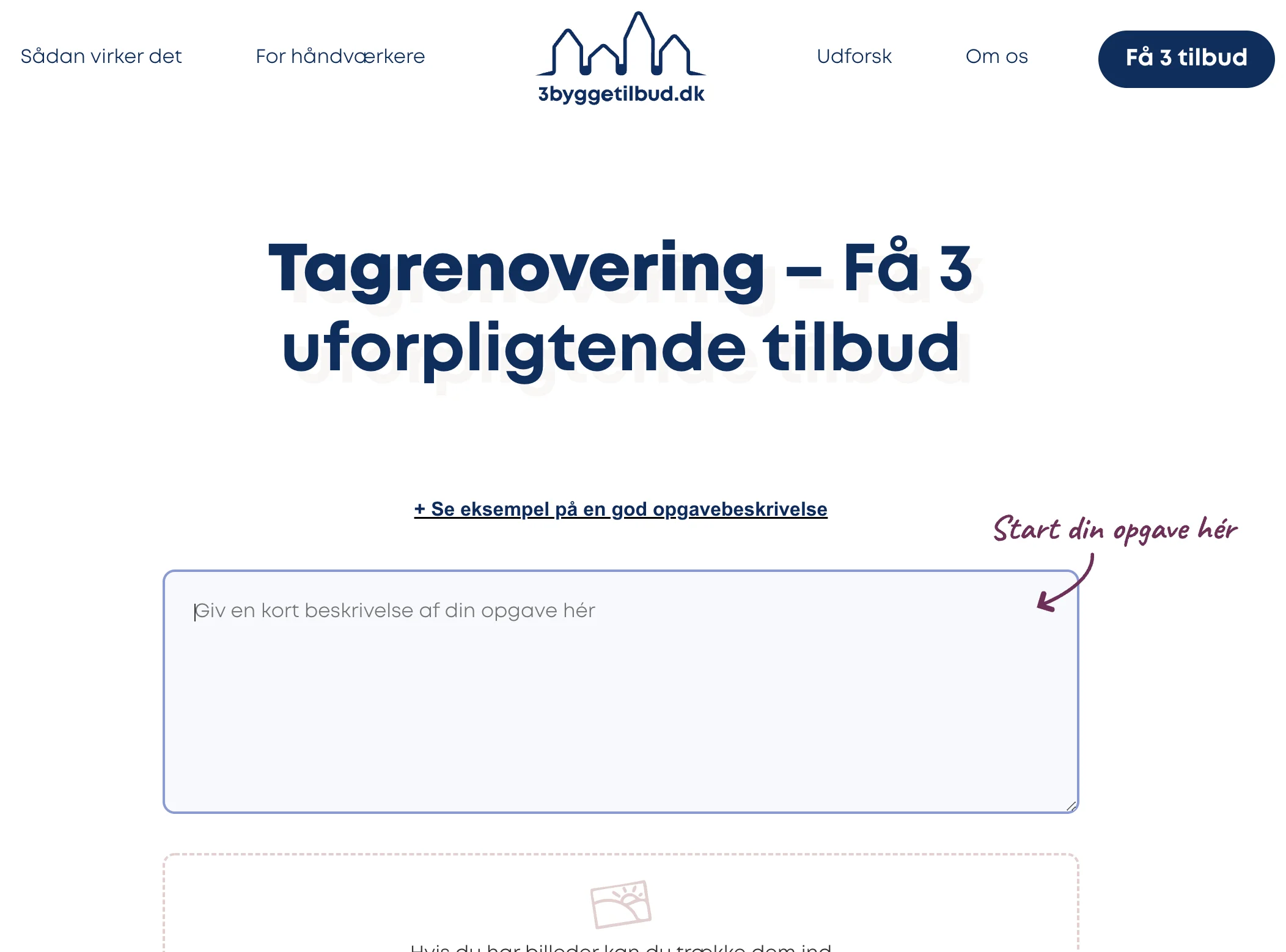 Eksempel på tilbudsformularen hos 3byggetilbud